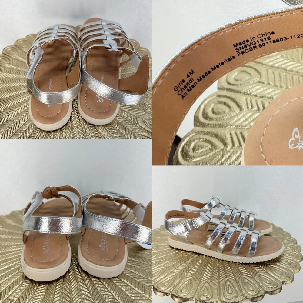 Self Esteem Silver Gladiator Sandals Girls Size 4‎ Ankle Strap NWT